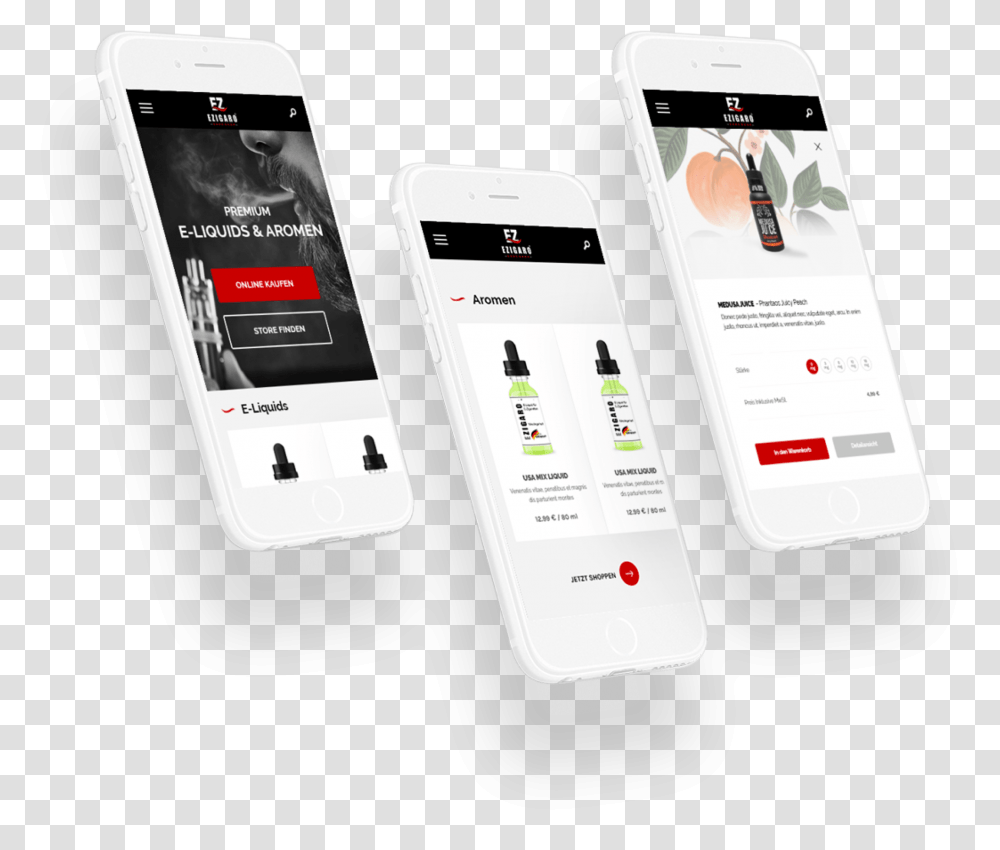 Three Mobile Phones With Red And Black Interface Web Mobile Web Design, Electronics, Cell Phone, Iphone Transparent Png