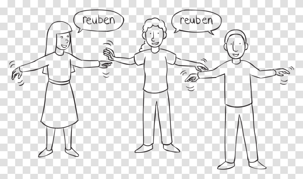 Three People Mimicking The Action Of Rueben In The Line Art, Hand, Person, Human, Holding Hands Transparent Png