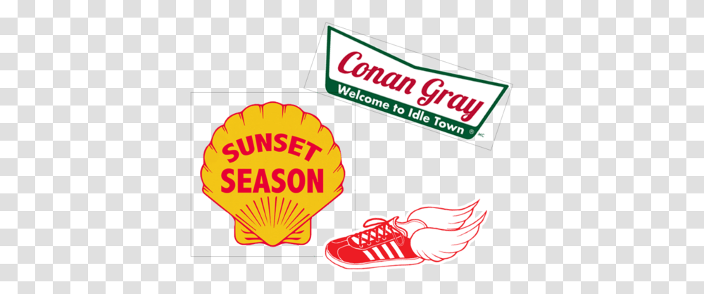Three Piece Assorted Sticker Set Conan Gray Patches, Food, Label, Plant Transparent Png