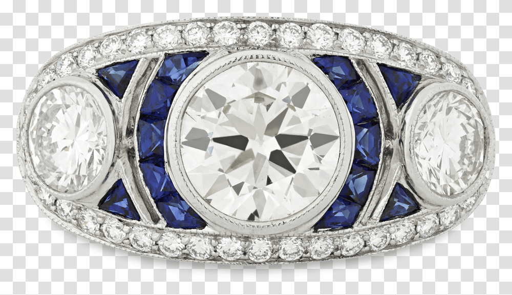 Three Stone Diamond And Sapphire Art Deco Style Ring Engagement Ring, Gemstone, Jewelry, Accessories, Accessory Transparent Png