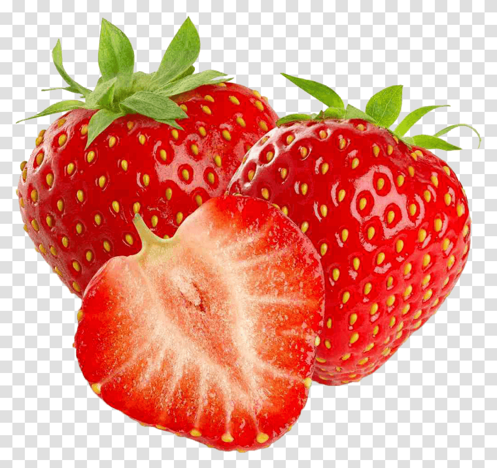 Three Strawberries Strawberry, Fruit, Plant, Food, Fungus Transparent Png