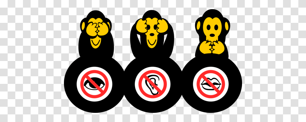 Three Wise Monkeys Cartoon Black And White Animal, Pac Man, Gecko Transparent Png