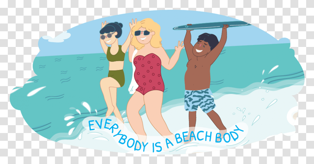 Three Young People At The Beach With Different Body Body Image Poster Young People, Shorts, Person, Water Transparent Png