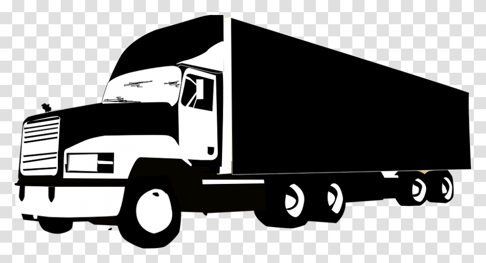 Thumb Image Black And White Truck, Vehicle, Transportation, Moving Van, Trailer Truck Transparent Png