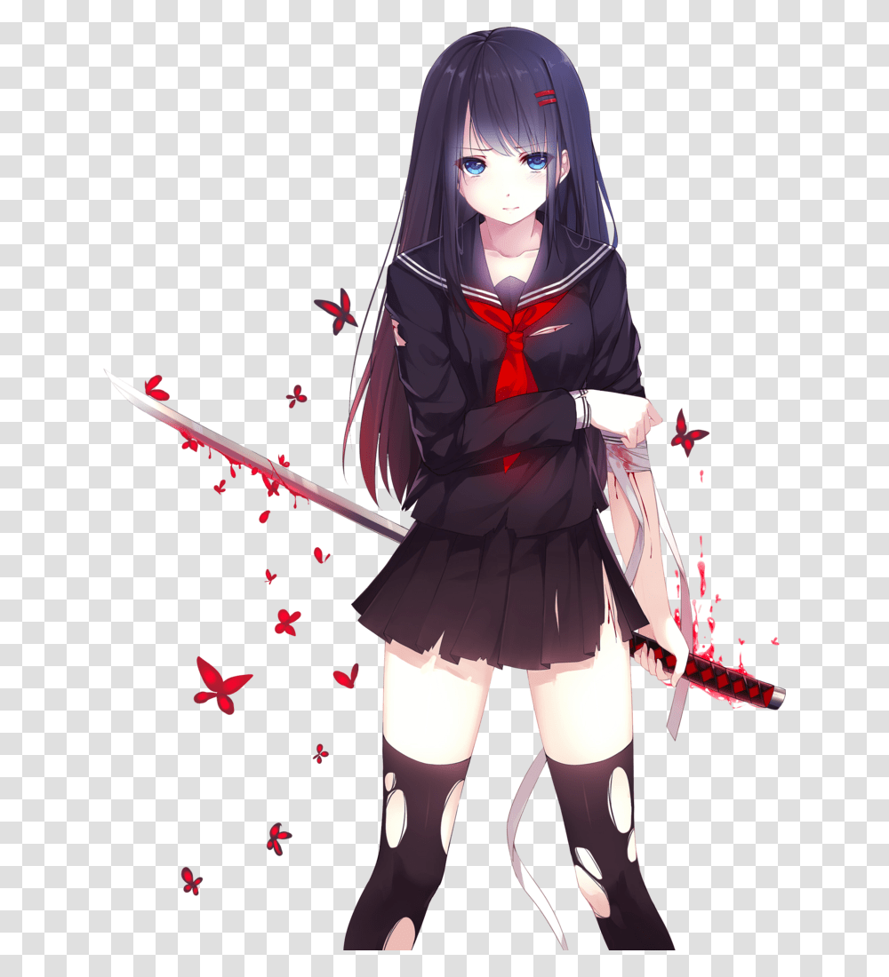 Thumb Image Black Haired Anime Girl With Blue Eyes, Manga, Comics, Book, Person Transparent Png