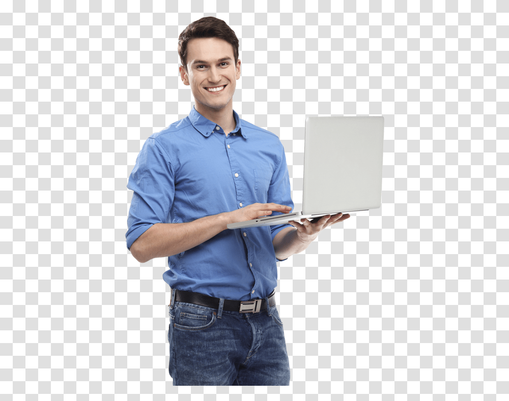 Thumb Image Man With Computer, Person, Shirt, Pc Transparent Png