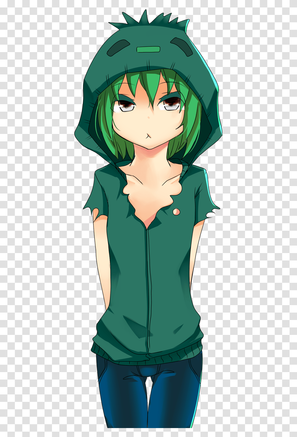 Thumb Image Zombie Girl Anime Minecraft, Sleeve, Long Sleeve, Green Transparent Png