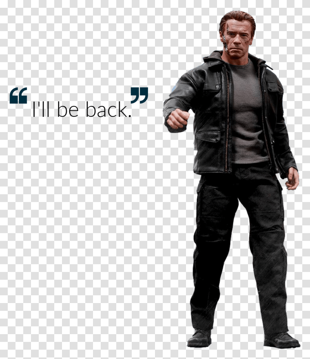 Thunder Bay Oh I'll Be Back Arnold Schwarzenegger Terminator, Person, Jacket, Coat Transparent Png