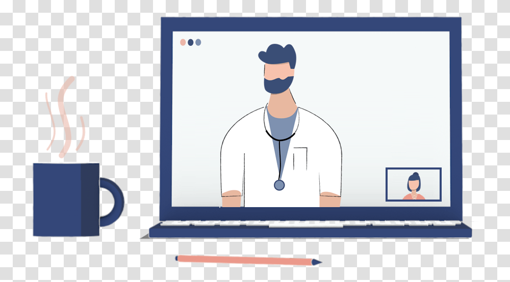 Thyroid Telemedicine Cartoon, Monitor, Screen, Electronics, Lab Coat Transparent Png