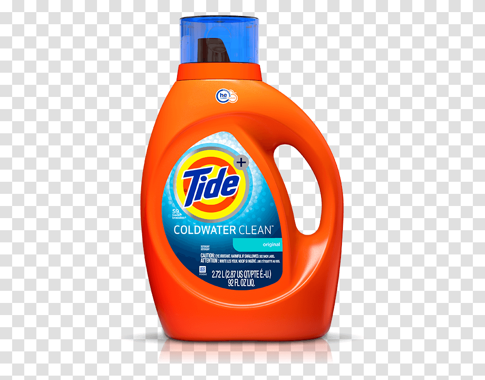 Tide Coldwater Clean Fresh Scent He Turbo Clean Liquid Tide Detergent, Bottle, Label, Cosmetics Transparent Png