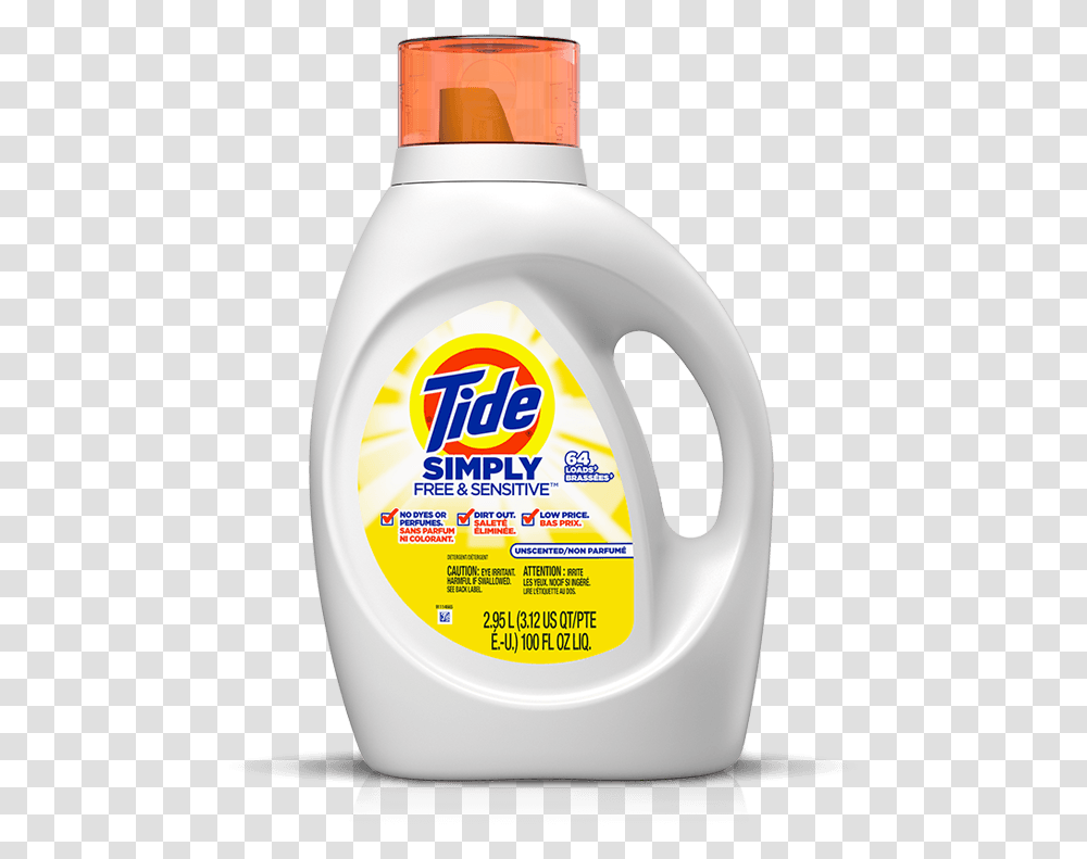 Tide Simply Free Amp Sensitive Liquid Laundry Detergent, Label, Bottle, Milk Transparent Png