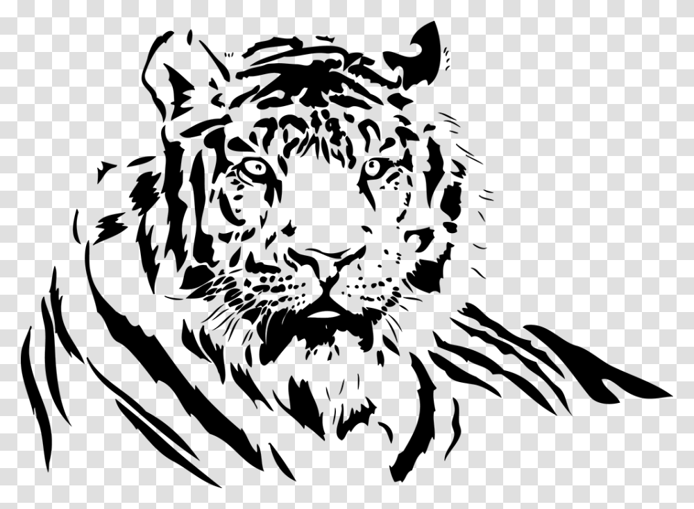 Tiger Black And White, Outdoors, Nature, Astronomy, Outer Space Transparent Png