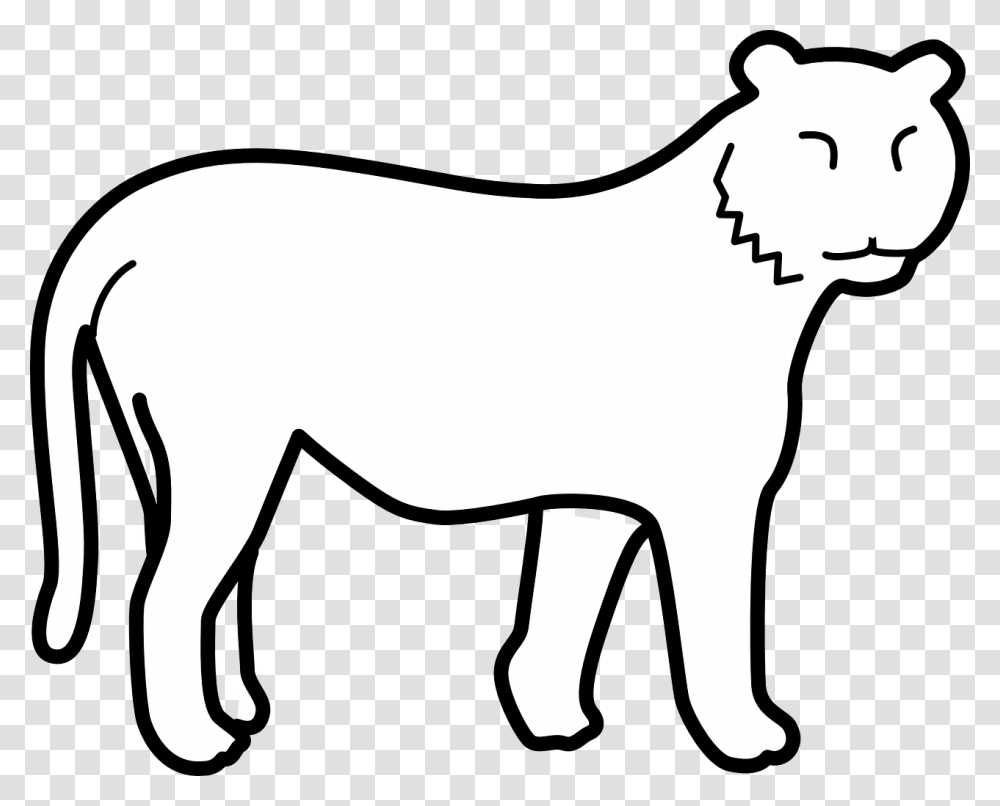 Tiger Blank No Stripes Outline White Stand Watch Tiger Without Stripes Clipart, Mammal, Animal, Wildlife, Stencil Transparent Png