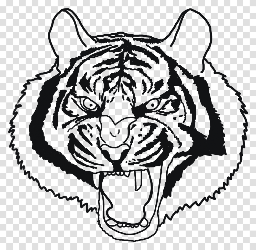 Tiger Face Drawing Angry Tiger, Statue, Sculpture, Mammal Transparent Png