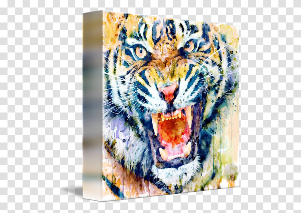 Tiger Face Watercolor Closeup By Marian Voicu Angry Tiger Watercolour, Wildlife, Mammal, Animal, Cat Transparent Png