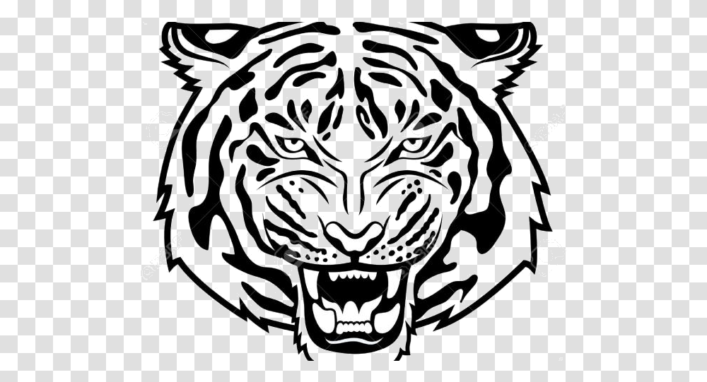 Tiger Free White Clipart Clip Art On Tiger Head Clipart Black And White, Mammal, Animal, Panther, Wildlife Transparent Png