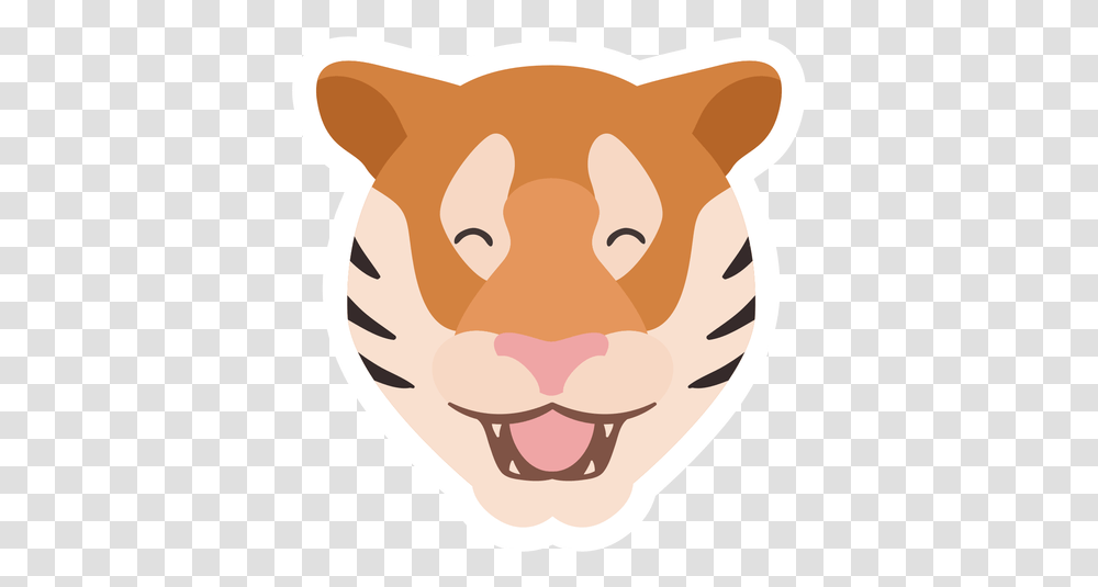 Tiger Happy Stripe Head Flat Sticker & Svg Happy Tiger Face, Diaper, Piggy Bank, Mammal, Animal Transparent Png