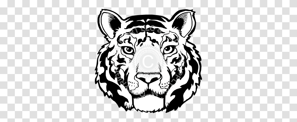 Tiger Head Black And White, Stencil, Mammal, Animal Transparent Png