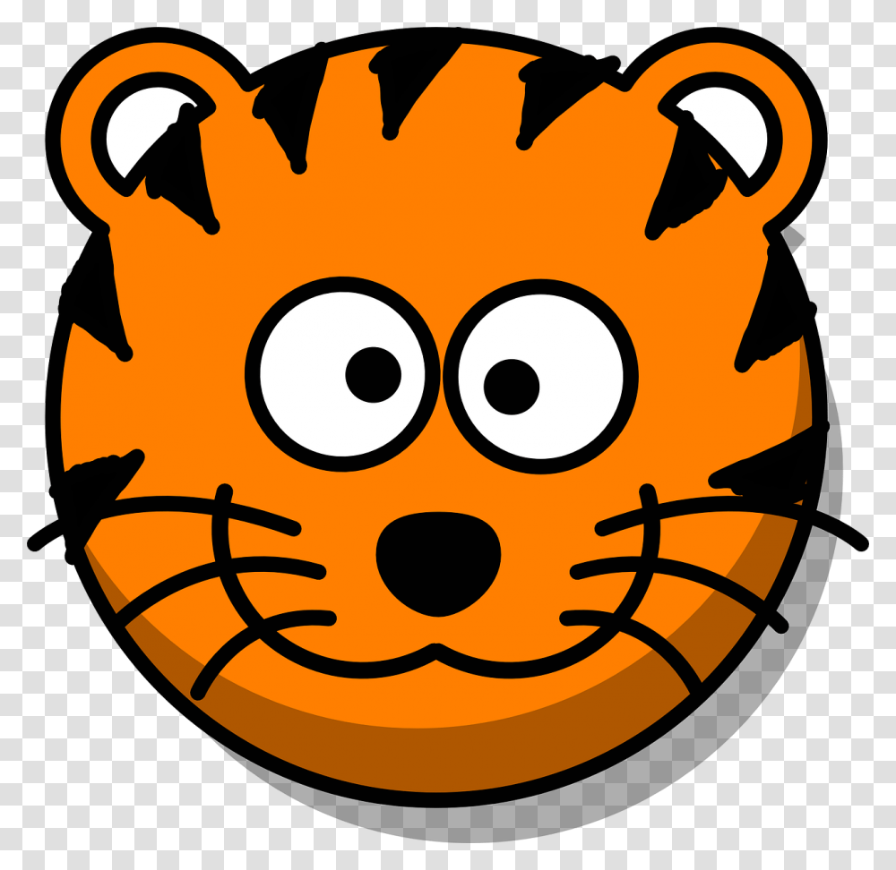 Tiger Head Grin Cartoon Orange Round Whiskers Clip Art Tiger Face, Halloween, Poster, Advertisement Transparent Png