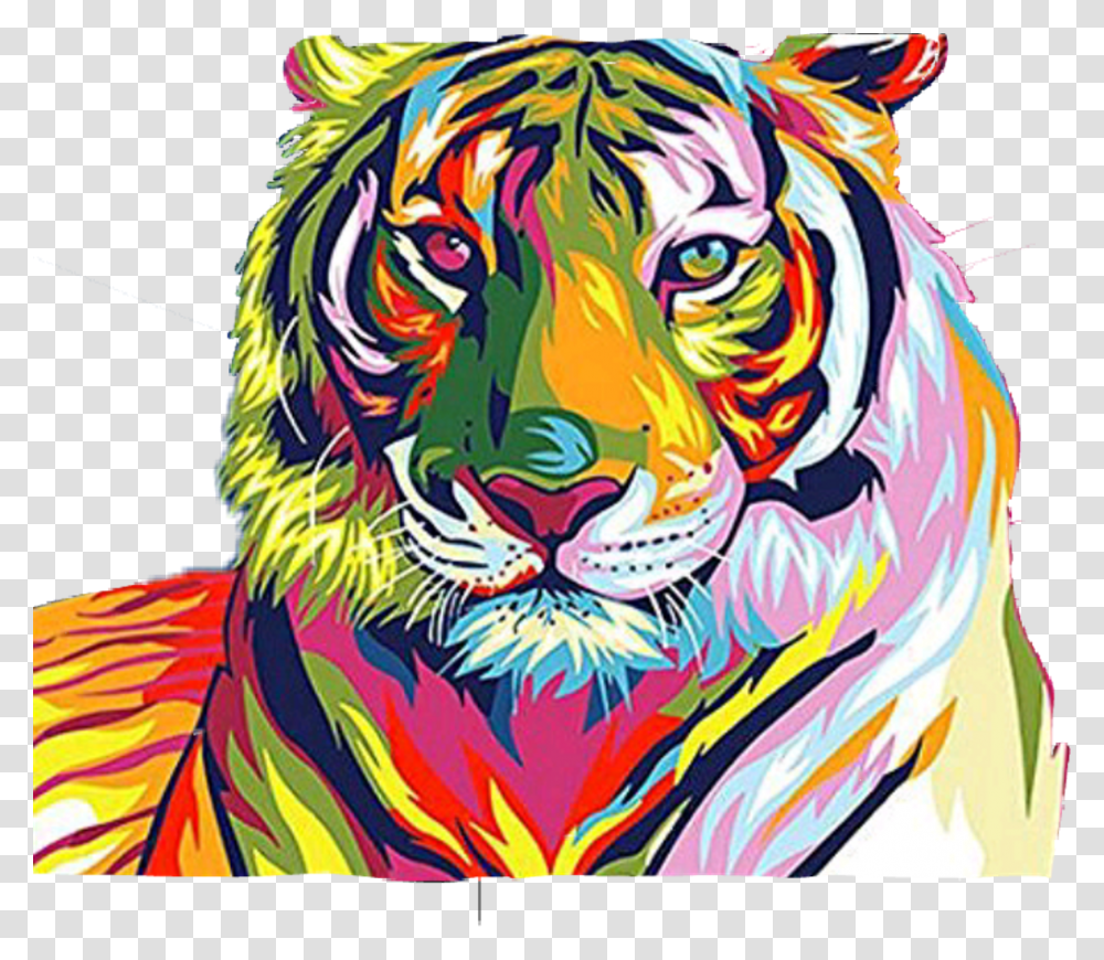 Tiger Leon Wild Wildanimal Wildanimals Wildish Colorful Tiger, Modern Art, Wildlife Transparent Png