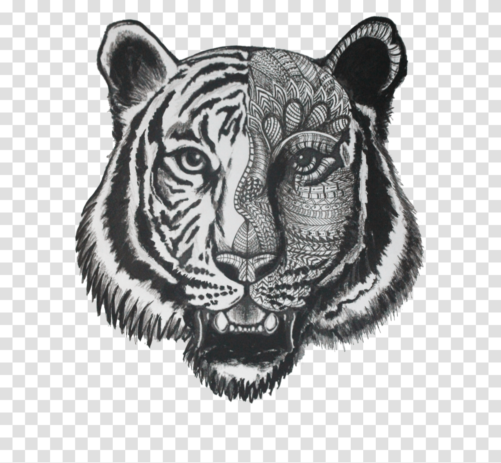 Tiger Pattern Sketch Of Tigers Face, Drawing, Doodle, Animal Transparent Png