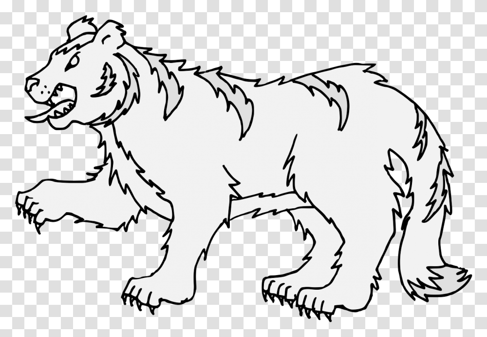Tiger Traceable Heraldic Art Line Art, Mammal, Animal, Wildlife, Stencil Transparent Png