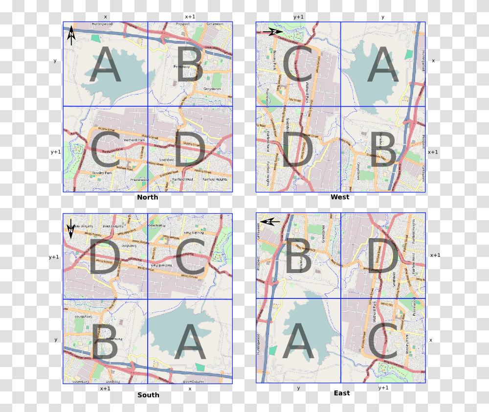 Tile Names For Noth South East And West Views Slippy Map, Alphabet, Number Transparent Png