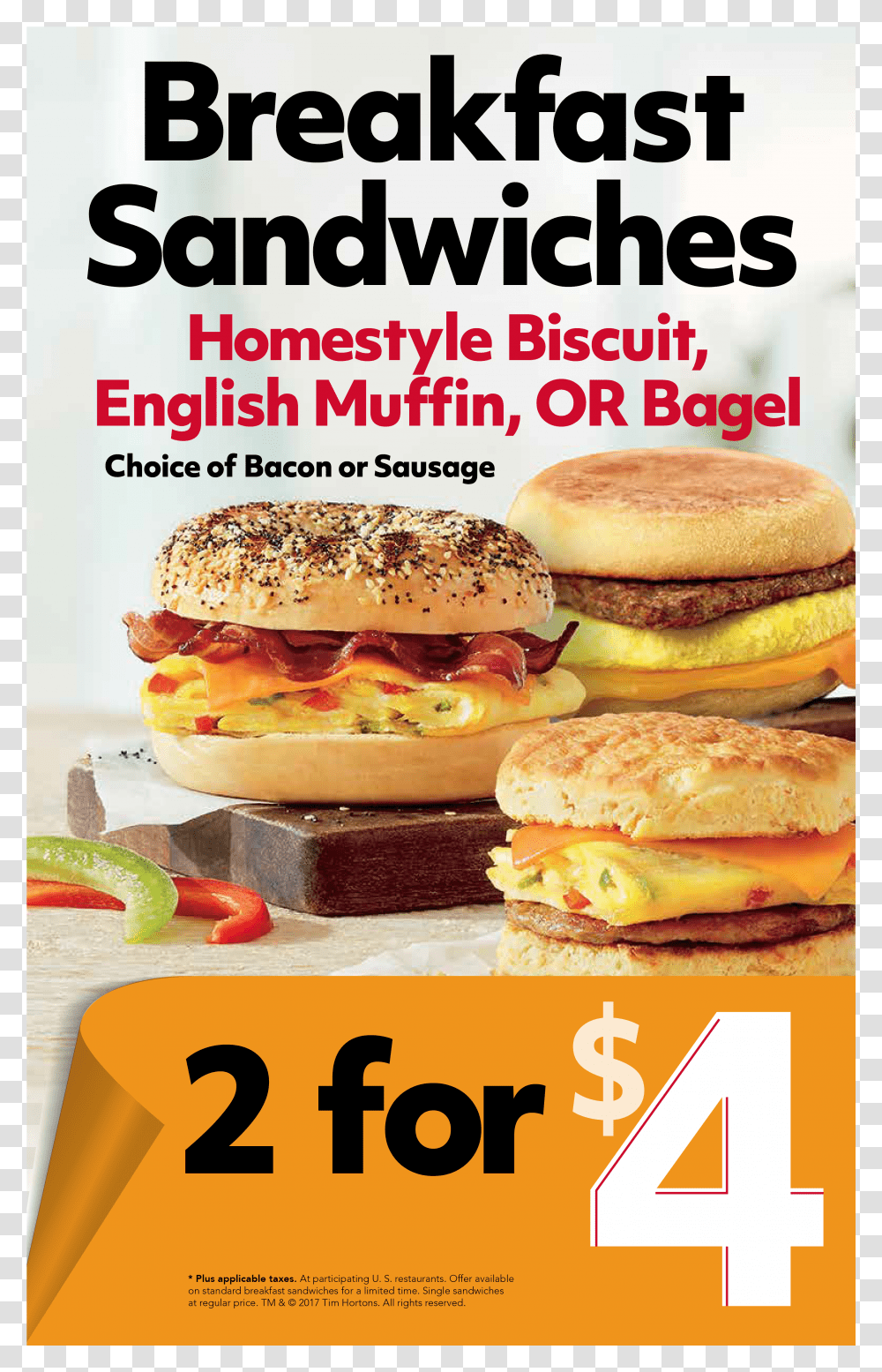 Tim Horton S Breakfast Pole Sign Flyer, Burger, Food, Bread, Bagel Transparent Png