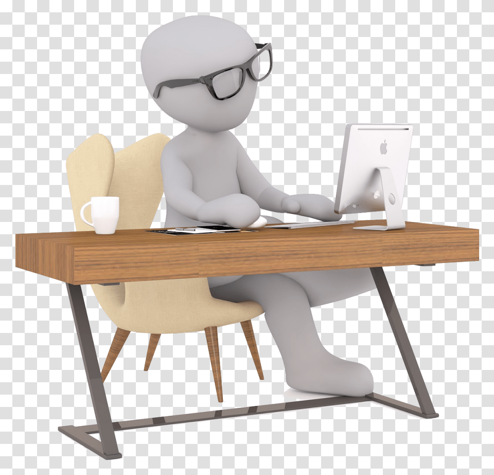 Time Tracking For Agencies 3d Man Invoice, Furniture, Table, Desk, Computer Transparent Png