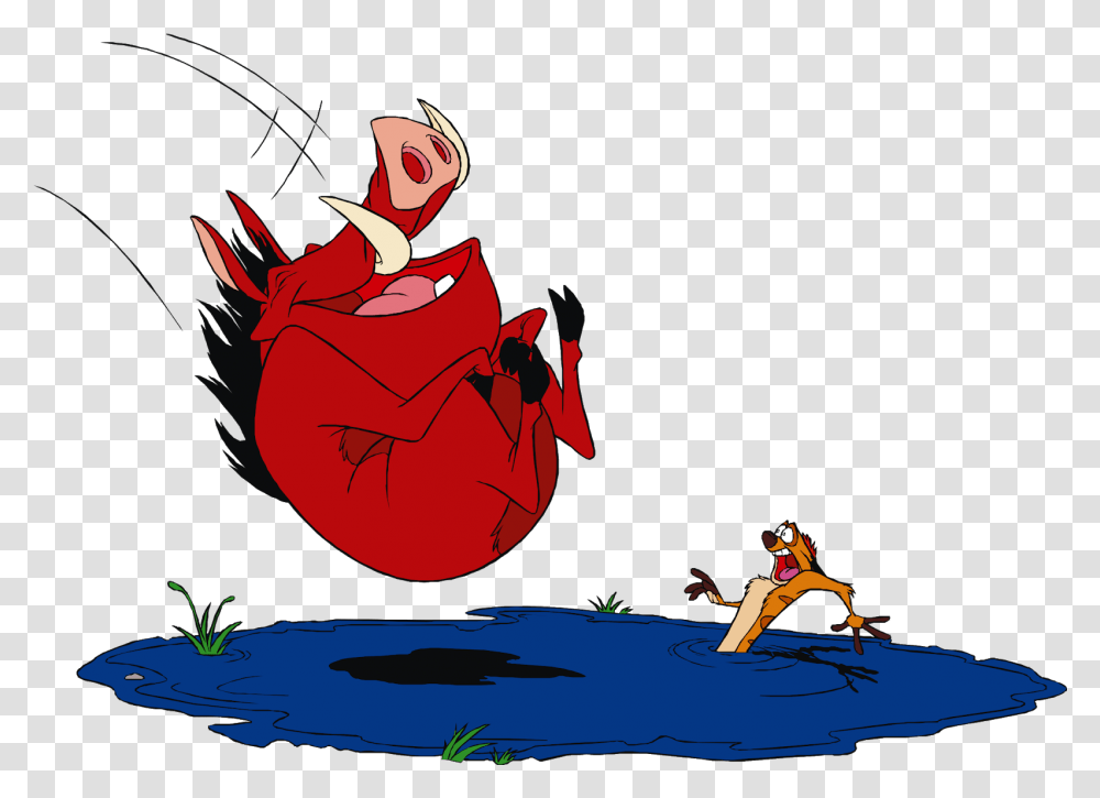 Timon And Pumbaa Cartoon Character Pumba Clipart Water, Person, Graphics, Leisure Activities, Tree Transparent Png