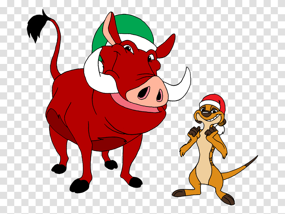 Timon And Pumbaa Wearing Christmas Hat Lion King Christmas, Mammal, Animal, Person, Human Transparent Png