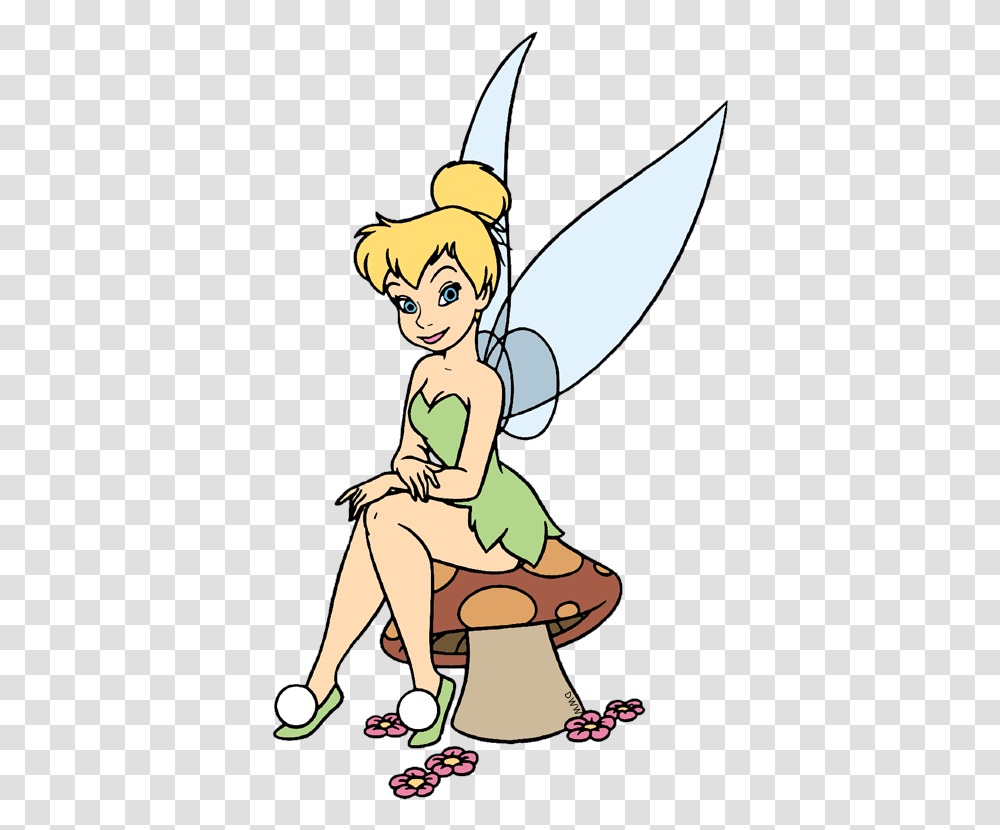 Tinkerbell Sitting On A Mushroom, Person, Human, Kneeling Transparent Png
