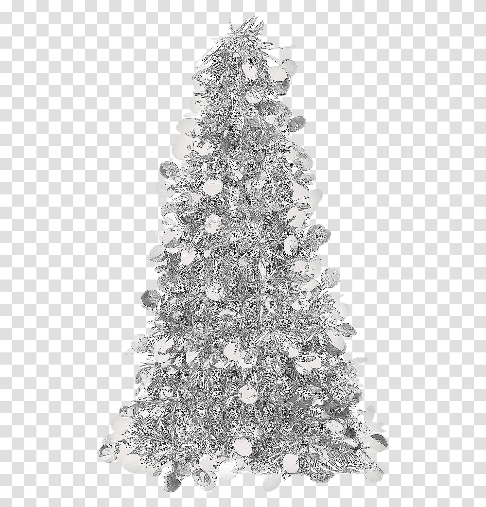 Tinsel Christmas Tree Image White Christmas Tree, Plant, Ornament, Wedding Cake, Dessert Transparent Png