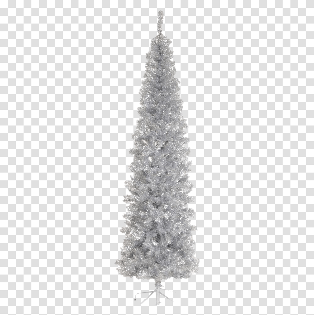 Tinsel Christmas Tree Picture Silver Christmas Tree, Ornament, Plant Transparent Png