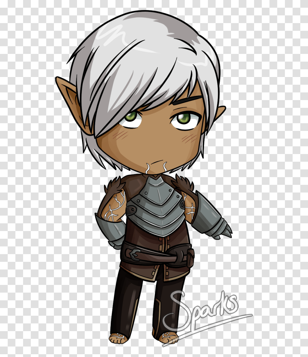 Tiny Broody Elf Fenris For Your Blog Available Dragon Age Fenris Chibi, Helmet, Apparel, Comics Transparent Png