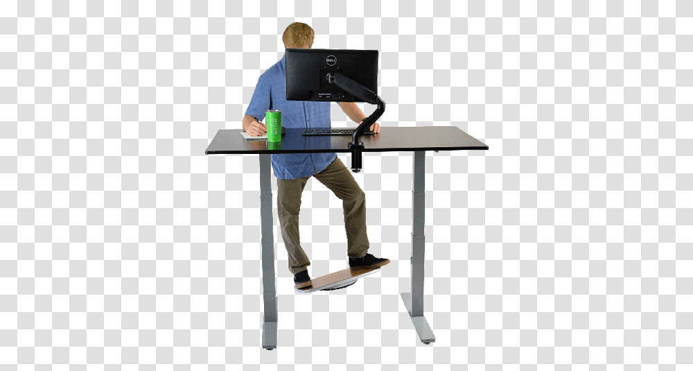 Tips For Switching To A Standing Desk Uncaged Ergonomics Electric Standing Up Desk, Tabletop, Furniture, Person, Clothing Transparent Png