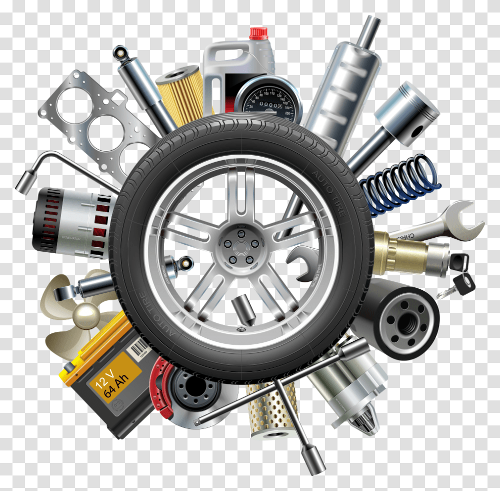 Tire Service Jeep Car Parts Vector Motor Clipart Spare Parts, Machine, Engine, Wheel, Spoke Transparent Png