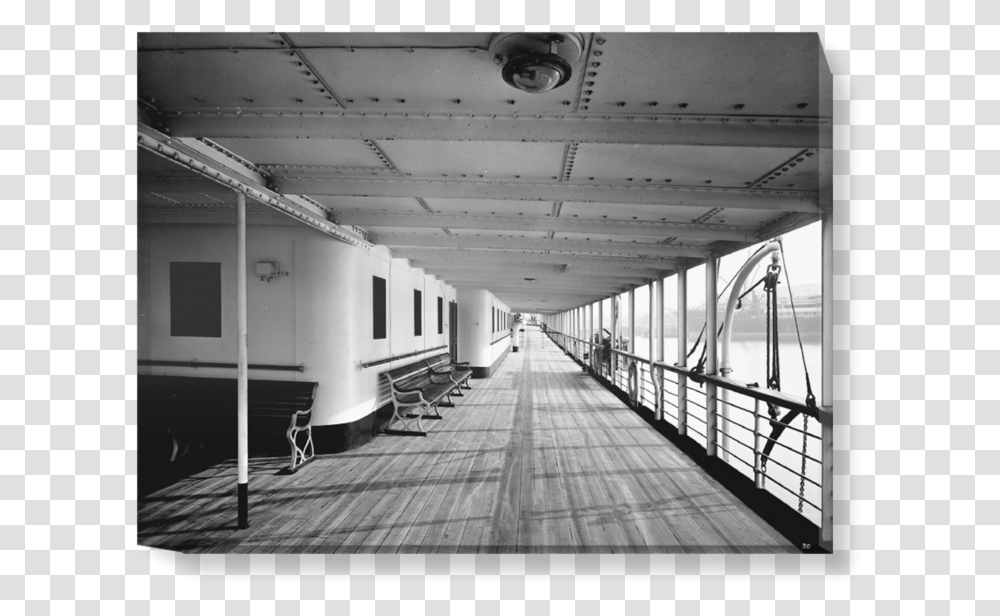 Titanic Promenade Deck, Corridor, Path, Bench, Furniture Transparent Png