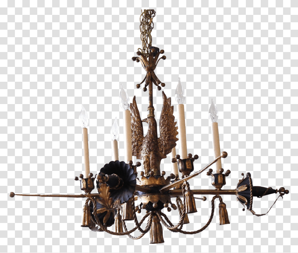Tle Painted And Gilt Chandelier With Eagle And Swords Chandelier, Lamp, Bronze, Crystal Transparent Png