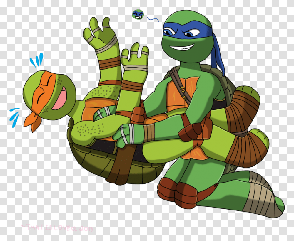 Tmntislove 29 52 Leo Tickling Mikey Ninja Turtles Tickle Mikey, Person, Hand, Animal Transparent Png