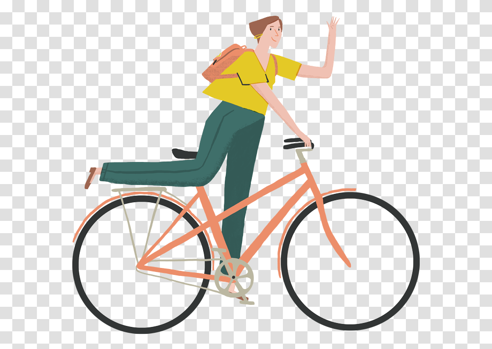 Tock Insurance Branding Illustrations Cute Bike, Bicycle, Vehicle, Transportation, Person Transparent Png