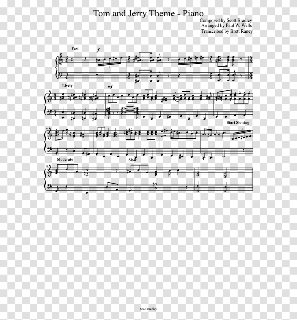 Tom And Jerry Chasing Theme Sheet Music For Piano Download Dustin O Halloran Opus 20 Sheet Music, Gray, World Of Warcraft Transparent Png
