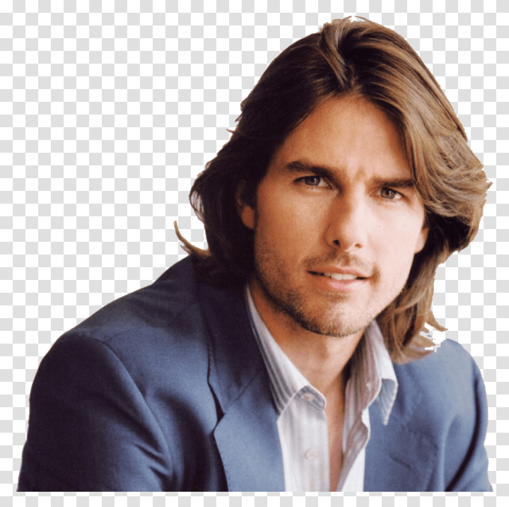 Tom Cruise Close Up Long Hair Hollywood Actors, Face, Person, Man Transparent Png