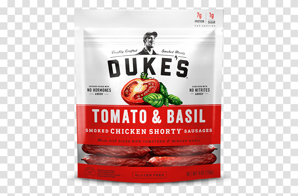Tomato Amp Basil Duke's Hickory Peach Bbq, Advertisement, Person, Poster, Flyer Transparent Png