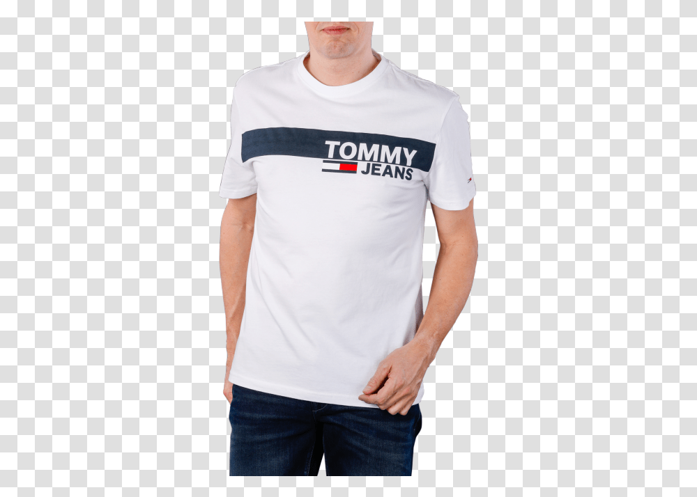 Tommy Jeans Essential Box Logo T Shirt Classic White Pocket, Clothing, Apparel, Sleeve, Person Transparent Png