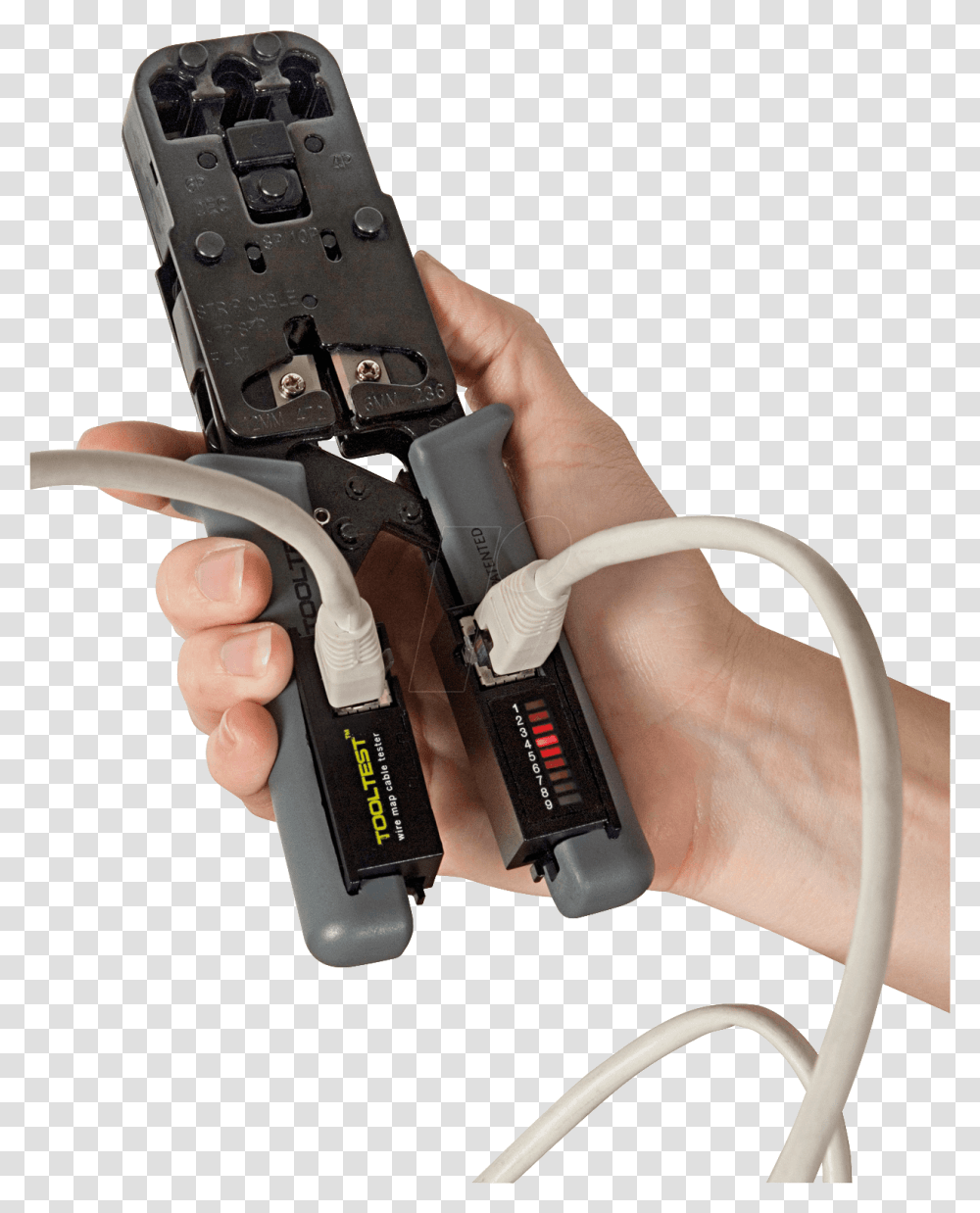 Tooltest Htc 0022 Cable Tester And Crimping Tool Hobbes Crimping Tool Tester, Person, Human, Gun, Weapon Transparent Png