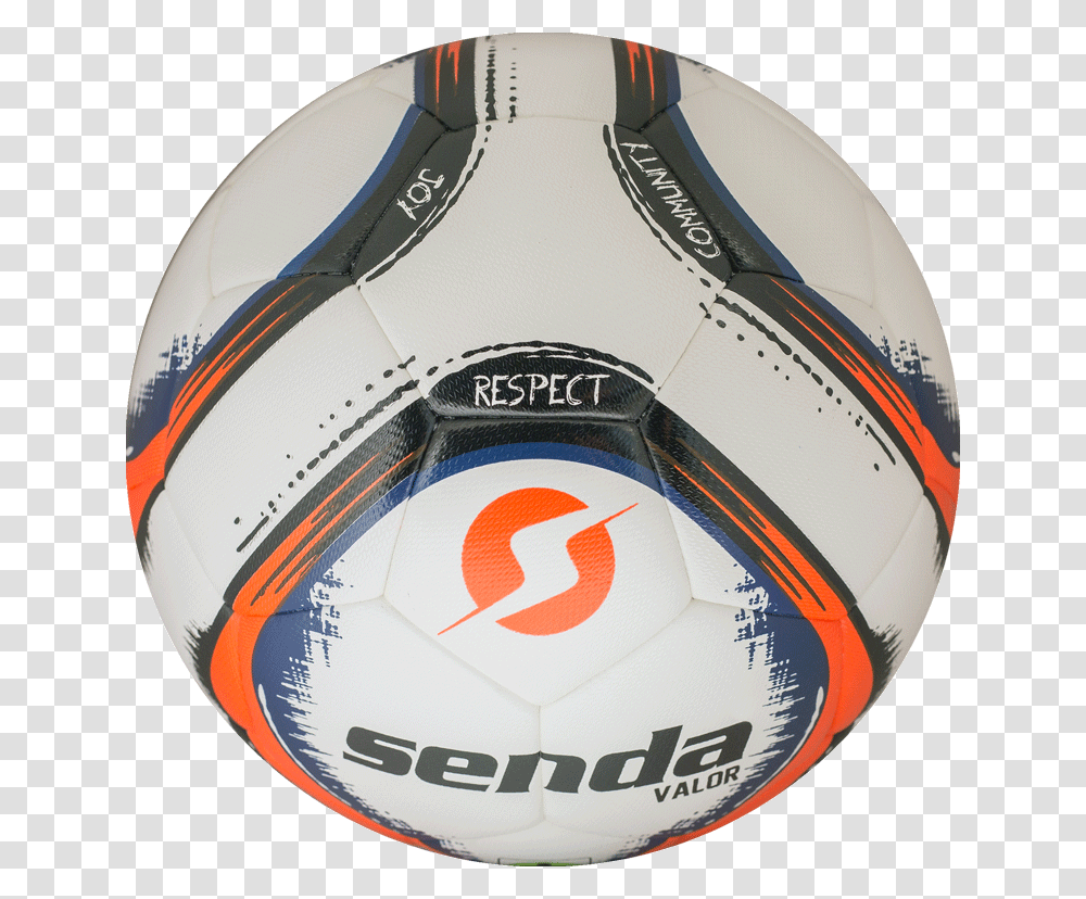 Top Side Of A White And Orange Valor Match Soccer Ball Senda Vitoria Futsal Match Soccer Ball, Football, Team Sport, Sports Transparent Png