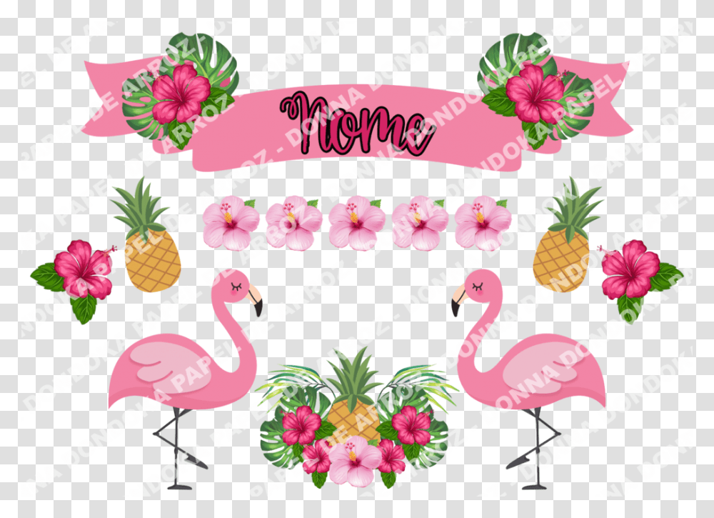 Topo De Bolo Flamingo Com Flores Topo De Bolo Flamingo, Plant, Floral Design Transparent Png