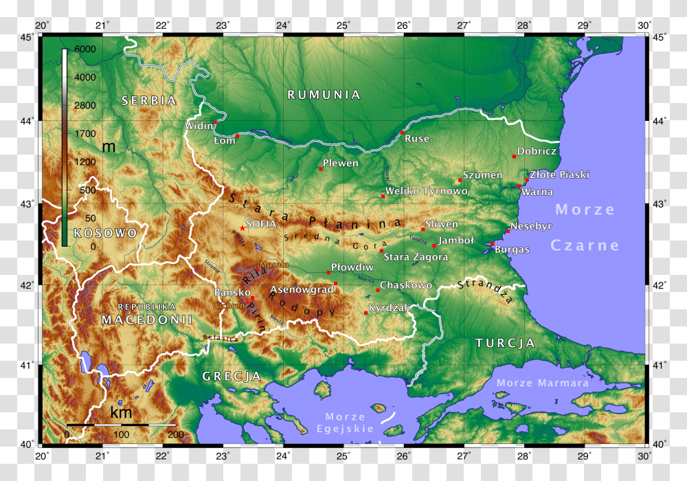 Topographic Map Of Bulgaria Polish Bulgaria Topographic Map Transparent Png