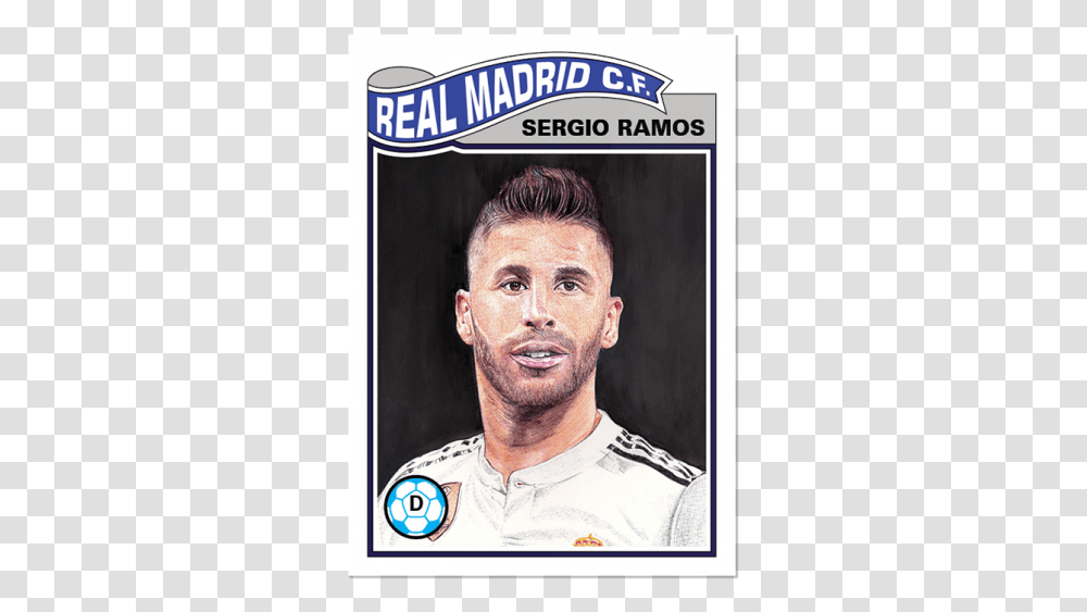 Topps Ucl Living Set Card Sergio Ramos, Face, Person, Advertisement, Head Transparent Png